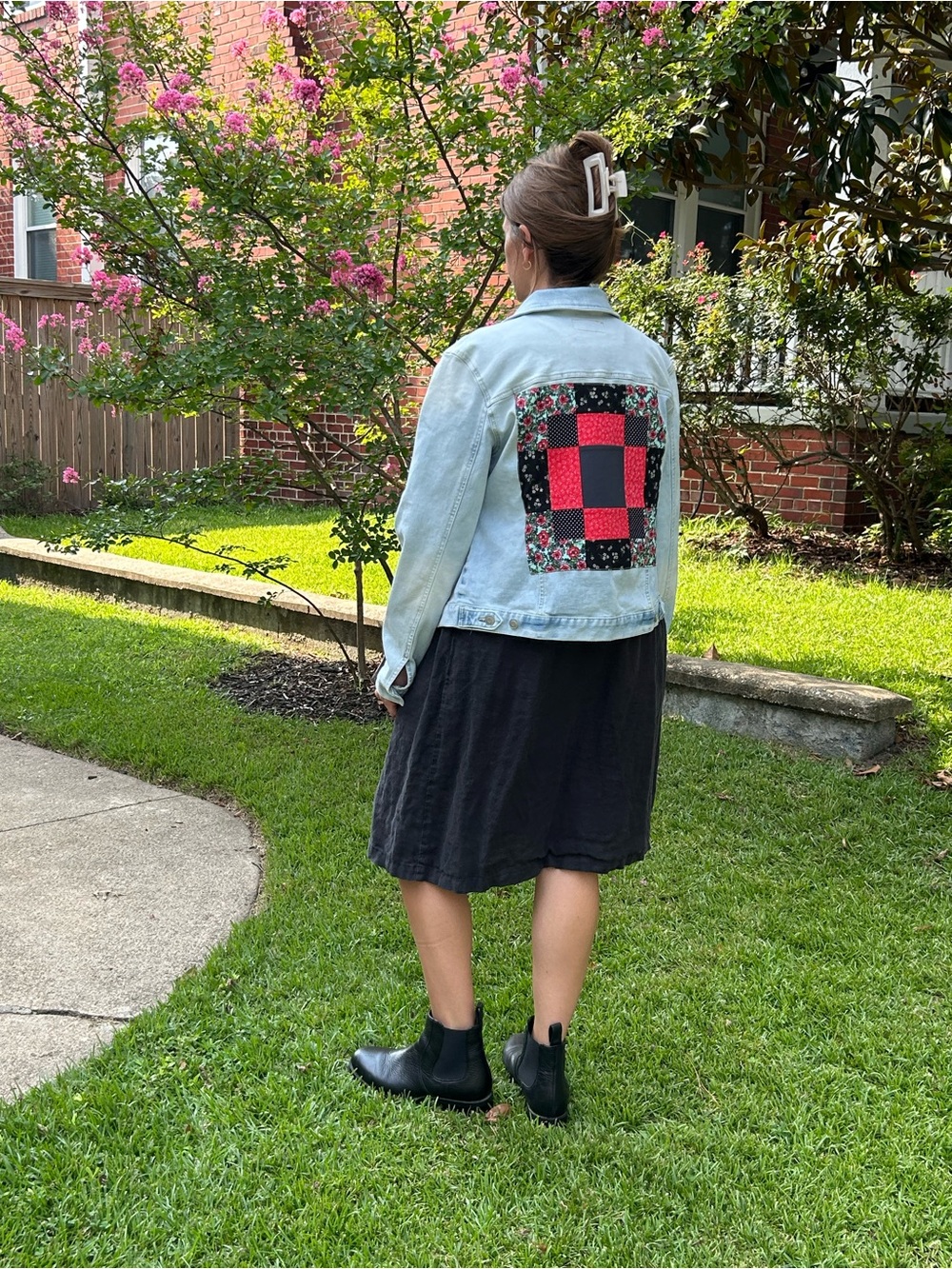 *HANDMADE/UPcYCLED** Time and Tru Denim Jacket with patchwork block